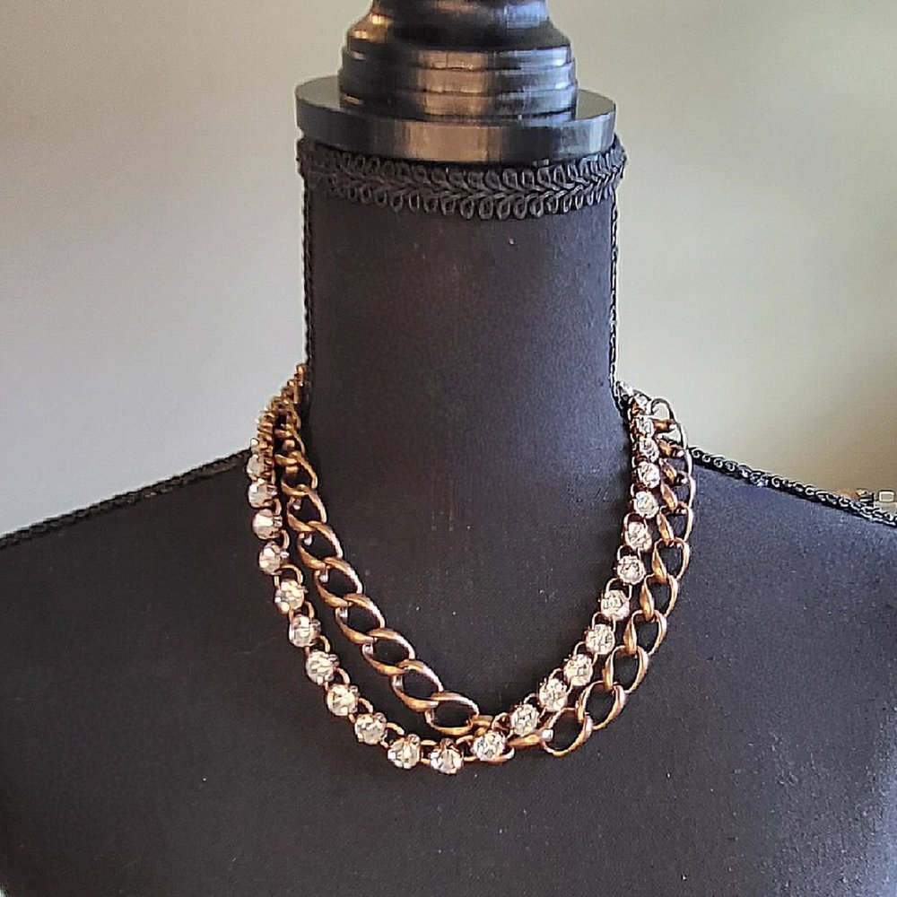 Large Rhinestone and Chunky Link Double-strand Necklace